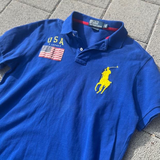 *rare* 폴로 usa 빅포니 블루 카라 티셔츠
