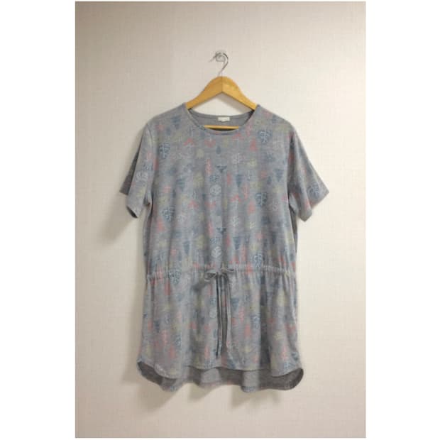 빈티지 컬러풀 프린팅 그레이 반팔 튜닉