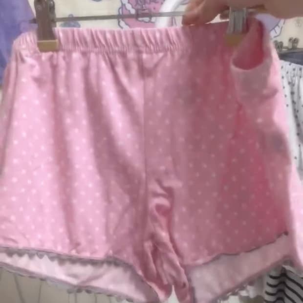 빈티지 핑크 도트 프릴 레이스 숏팬츠 히메갸루
