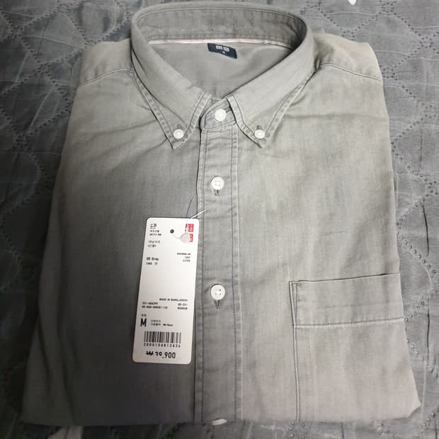 (새상품) 유니클로 데님 긴팔셔츠 그레이 (M)