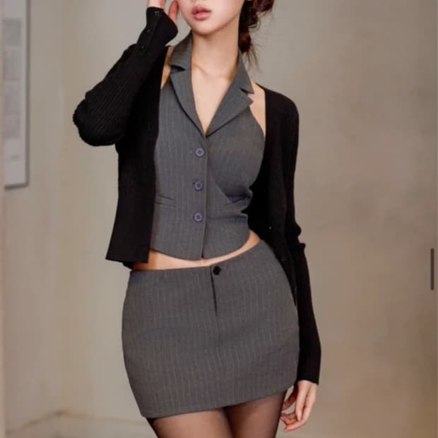 새상품) 카인다미 클래식 H라인 스커트 베이지 차콜
