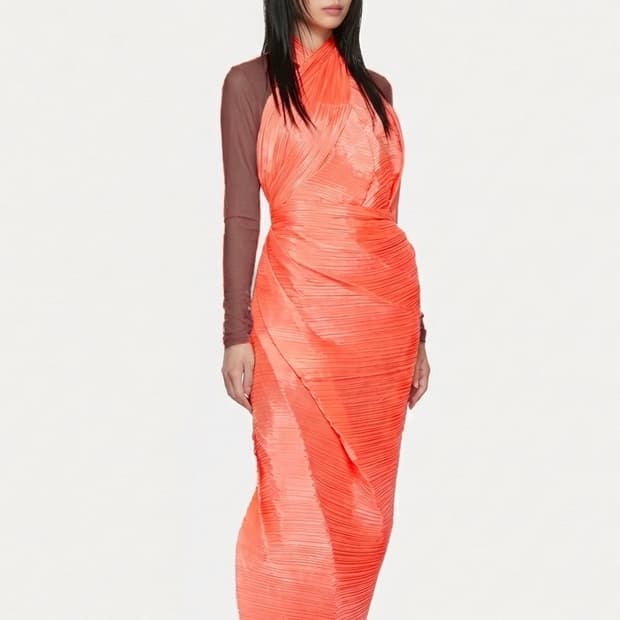 플리츠플리즈 네온 코랄 플리세 랩 케이프