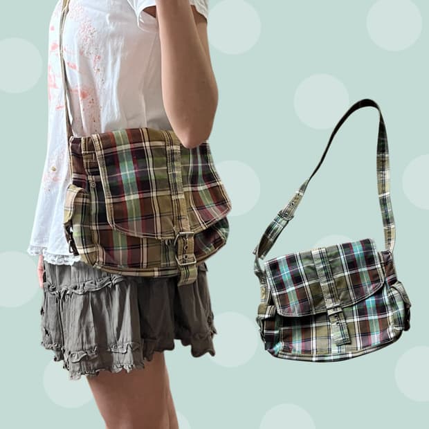 모리걸 빈티지 체크무늬 크로스백