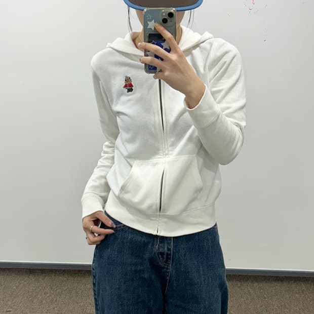 Polo 폴로 베어로고 아이보리 후드집업