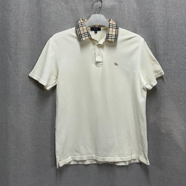 [해외M] 버버리 런던 아이보리 체크 카라 반팔 폴로티