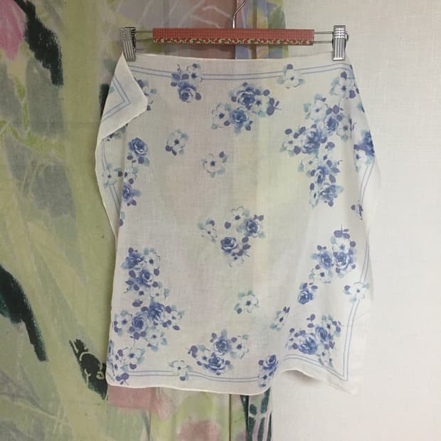 플라워 블루 반다나 스카프