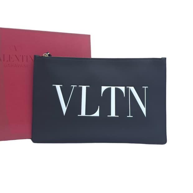 [중고] 발렌티노 VLTN 라지 플랫 파우치 클러치 블랙 가방