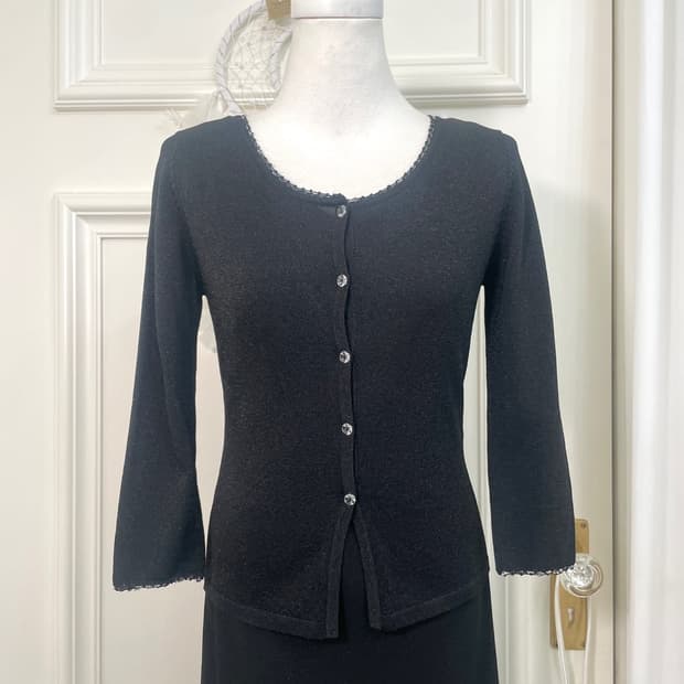 black crystal button glitter slim cardig