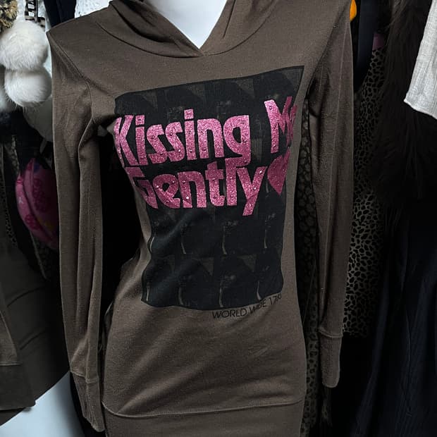 y2k 브라운 핑크 글리터 롱 후드티