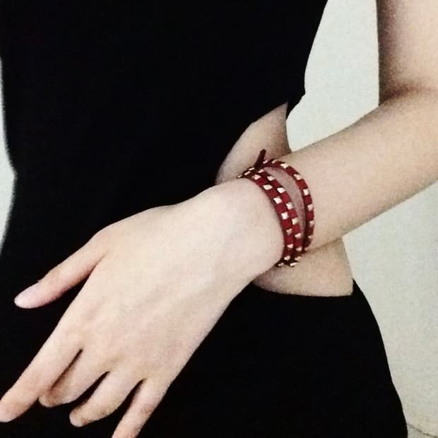 Red Stud Double Strap Bracelet