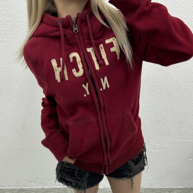 아베크롬비 센터로고 버건디 후드집업 S