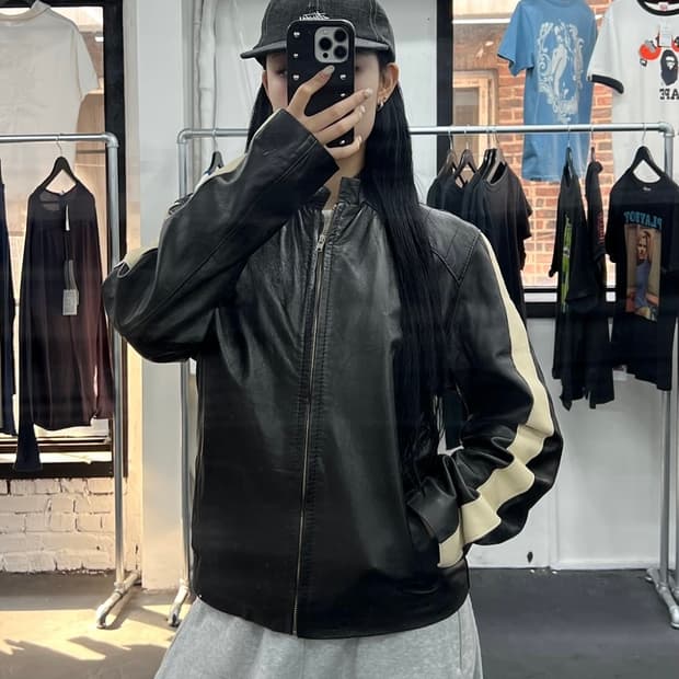 Golden Leather 사이드라인 바이커 가죽자켓