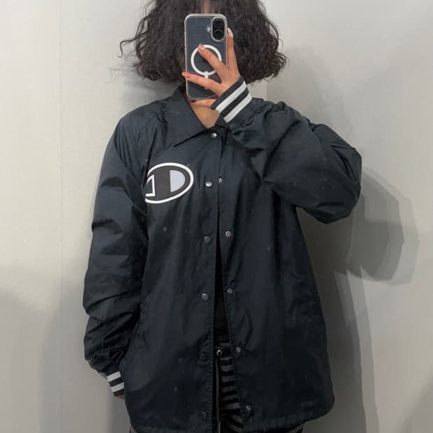 M 챔피온 나일론 빅로고 코치자켓 블랙