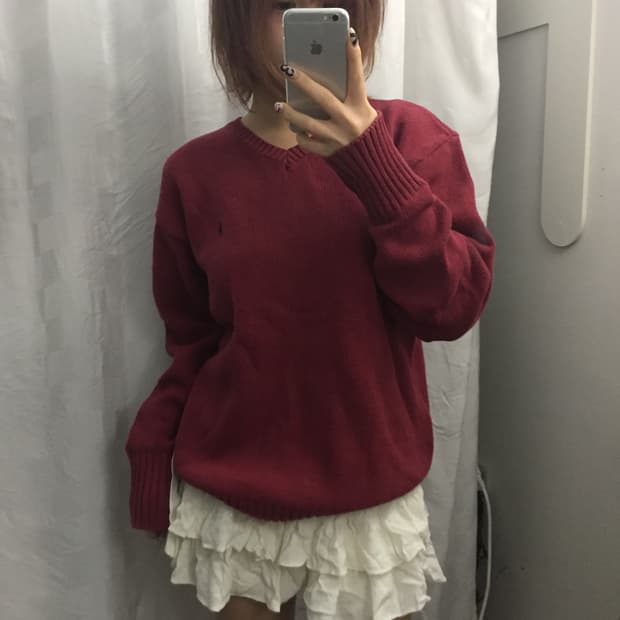 Polo 폴로랄프로렌 버건디 브이넥 니트