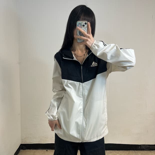 Adidas black white windbreaker