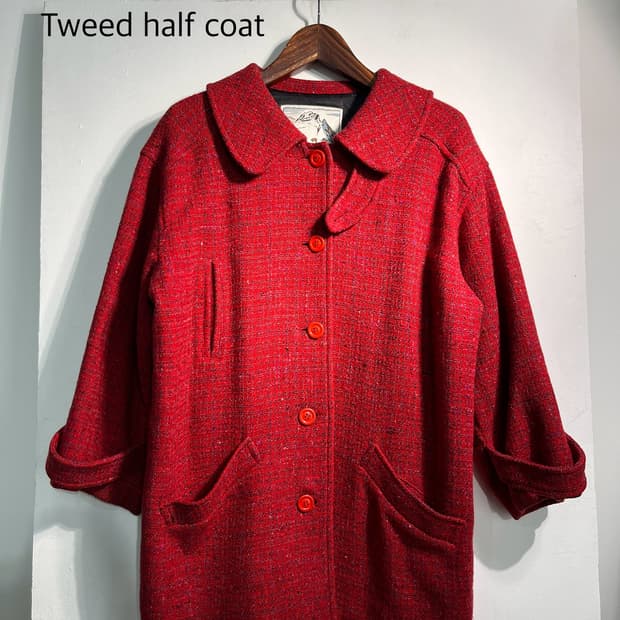 KENZO 겐조 wool 100% 트위드 하프 코트