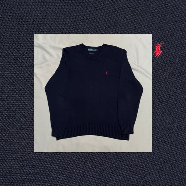 폴로랄프로렌 네이비 브이넥 니트