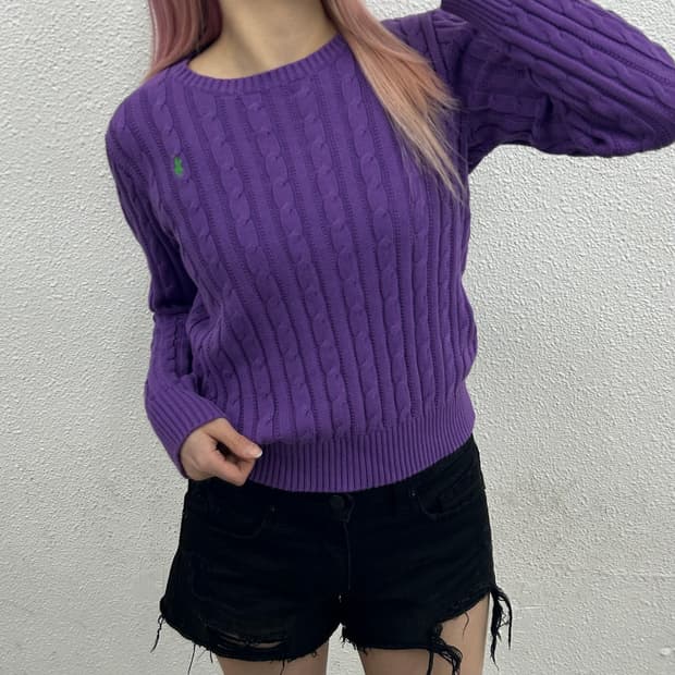 폴로 랄프로렌 그린포니 퍼플 꽈배기 니트 XL