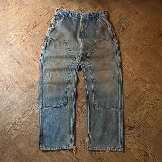 [33]칼하트 USA 데미지드 더티워싱 더블니 워크 데님 팬츠