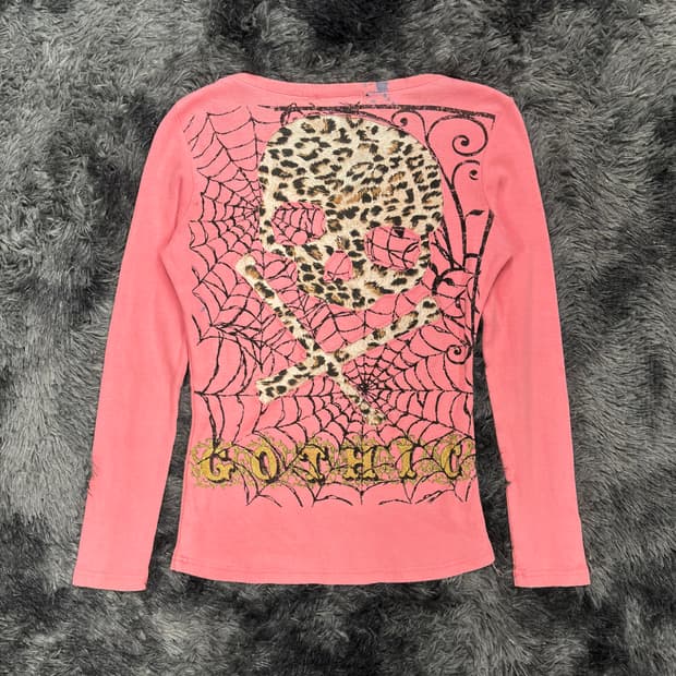 호피 스컬 거미줄 프린팅 갸루 롱슬리브