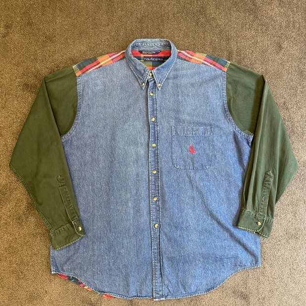 Nautica 데님/녹색 남방 셔츠 XL
