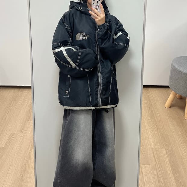 노스페이스 80s 실버 자수로고 누빔안감 윈드브레이커 자켓