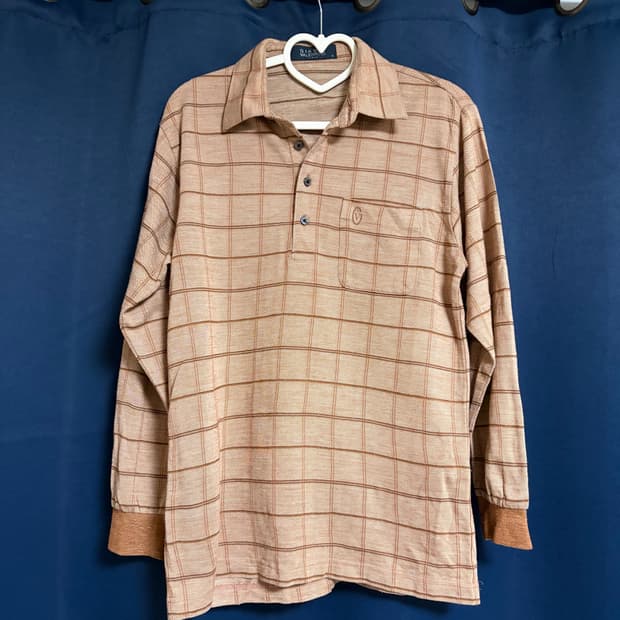 일본 빈티지) GIANNI VALENTINO 체크 긴팔 카라티 브라운
