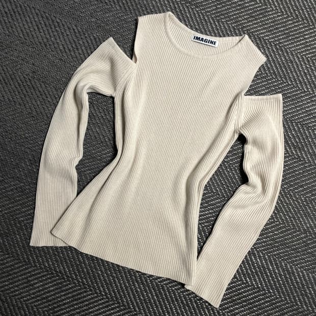 IMAGINE 빈티지 오프숄더 긴팔 티셔츠 y 5330