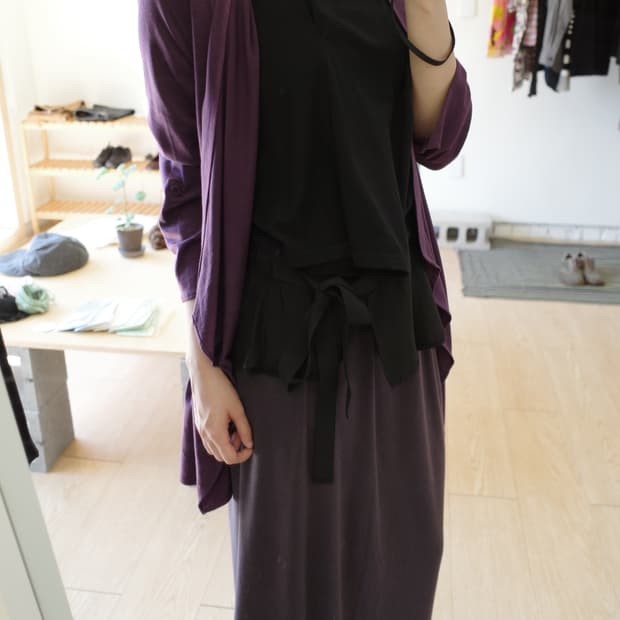 purple cardigan
