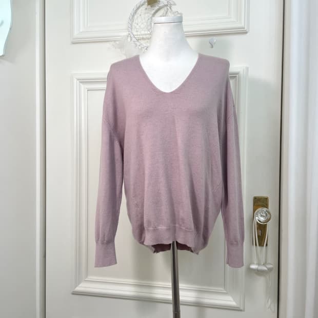 dark lavender v-neck glitter knit top