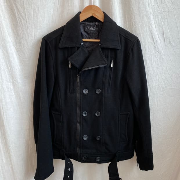 블랙 울혼방 피코트(M-L)