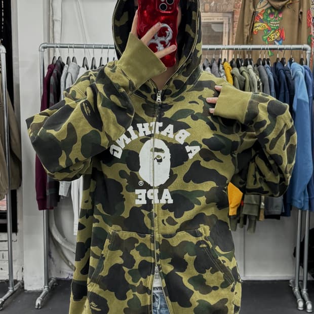 베이프 녹계 컬리지 후드집업