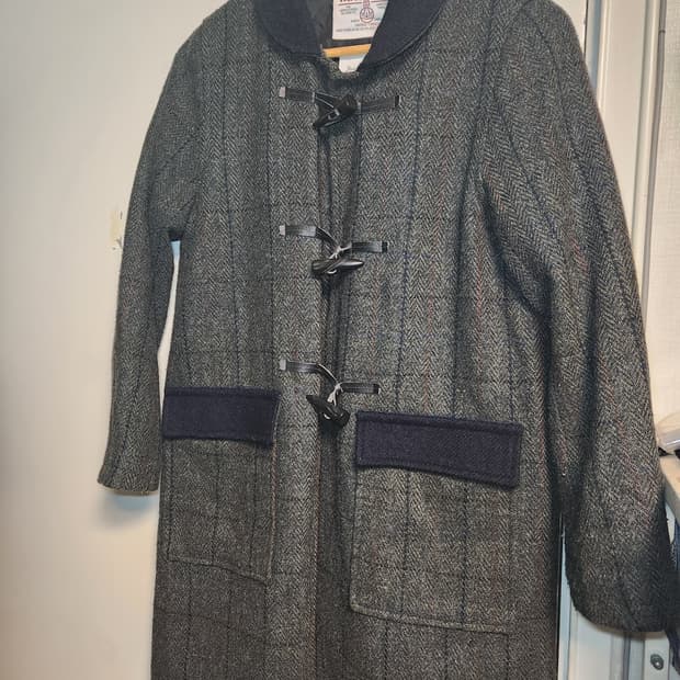 해리스트위드 체크 더플 코트 L