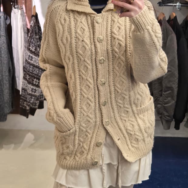 1990s Vintage 피셔맨 케이블 가디건