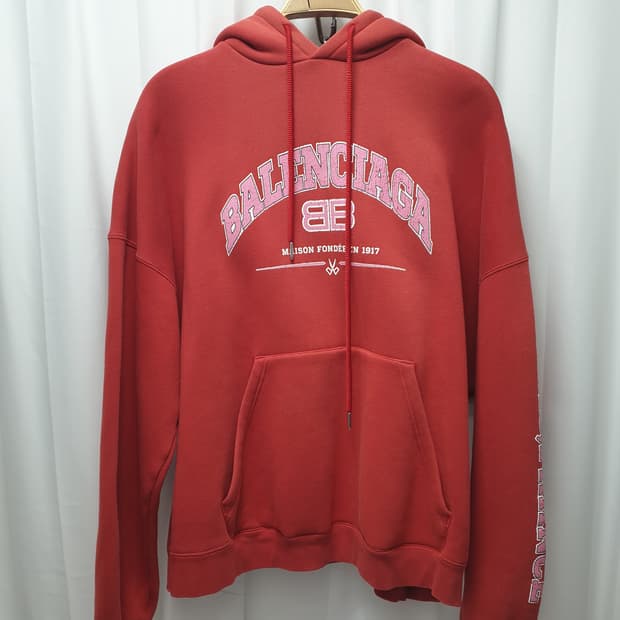 발렌시아가 레드 로고 후드티 2사이즈