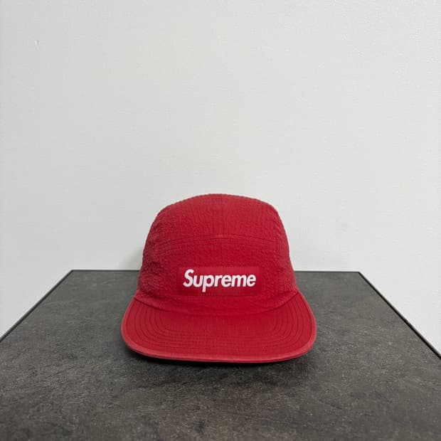 (OS) 슈프림 박스로고 캠프캡 모자 시어서커 워시드 레드