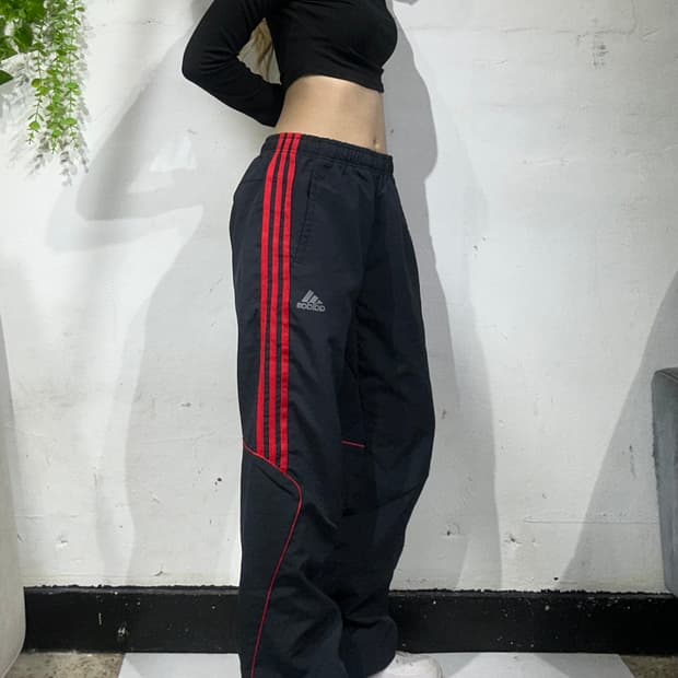 00s 아디다스 블랙 와이드 네이비 레드 삼선 트랙 팬츠 L