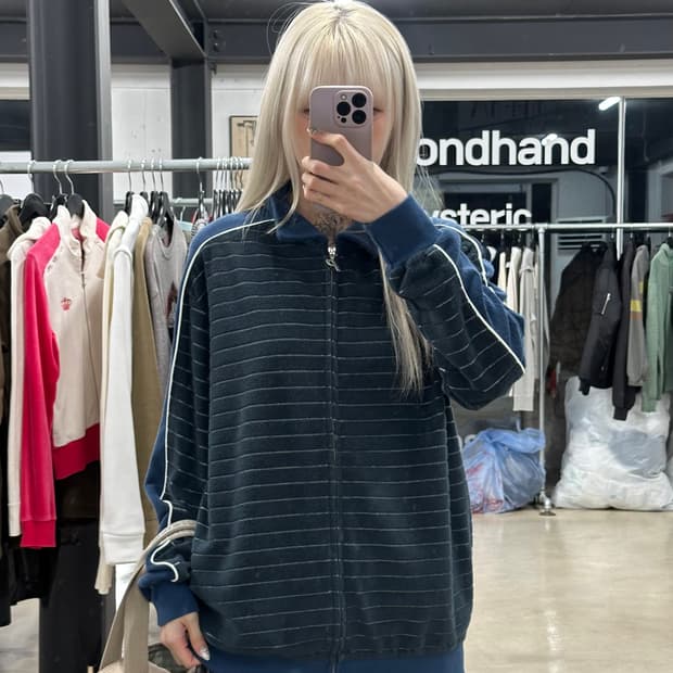 네이비 팔라스 런던 로고 집업