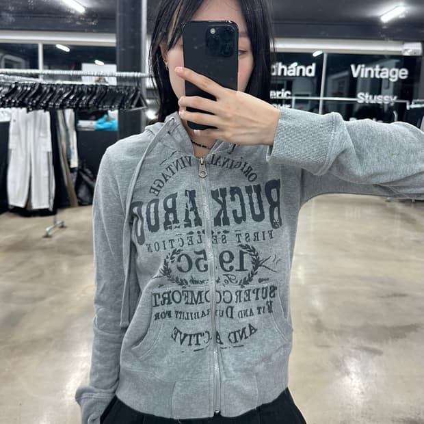 Buckaroo 빈티지 그래픽 그레이 후드집업