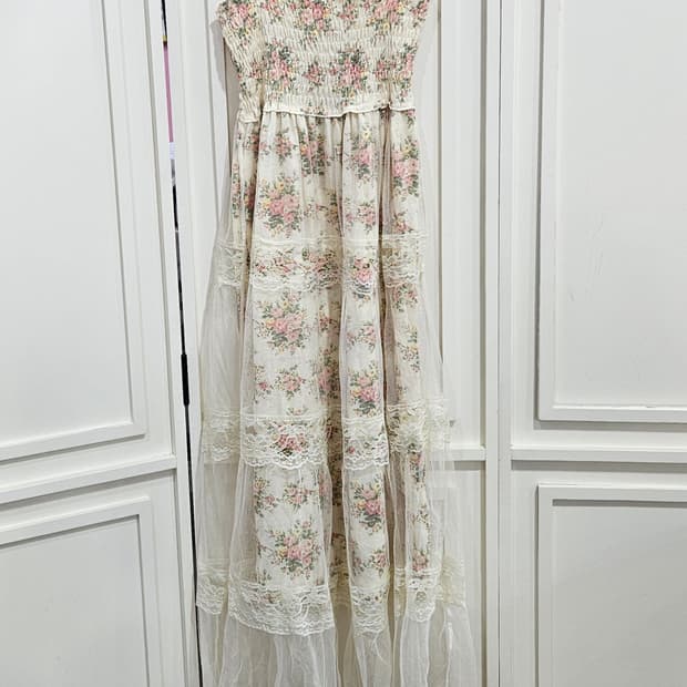 로즈 레이스 튤 레이어 롱원피스