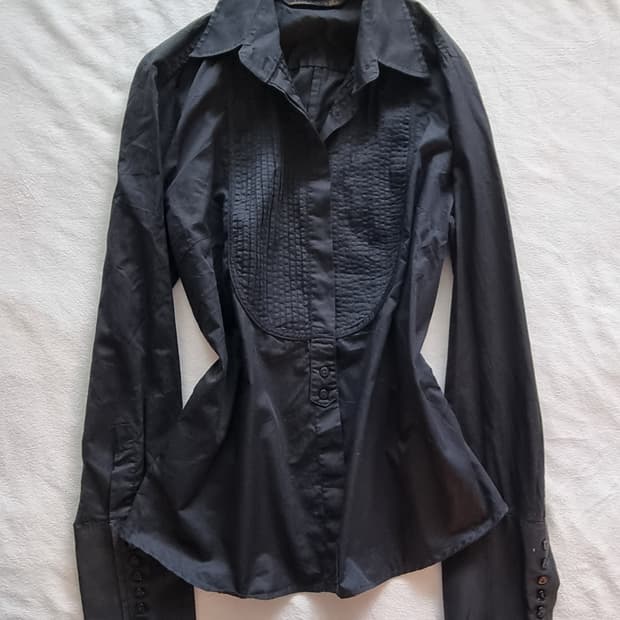 빈티지 공겜여주 긱시크 갸루 블랙 긴 소매 단추 셔츠