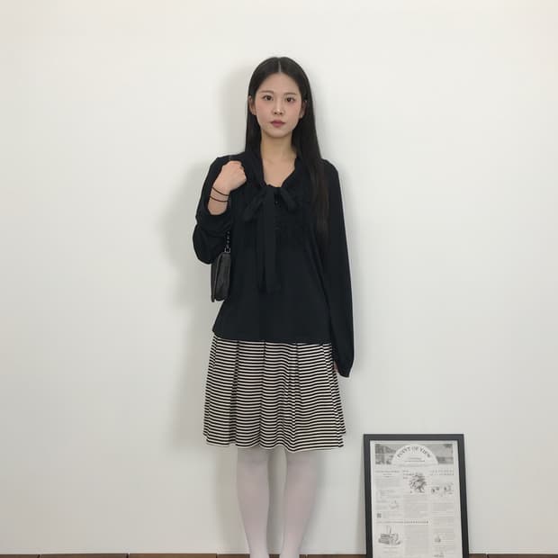 Jpn Black Long Sleeve Ribbon Top