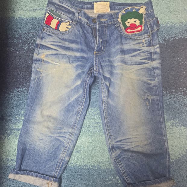Lolitajeans ロリータジーンズ クロップドボーイズデニ워싱반바지숏자수