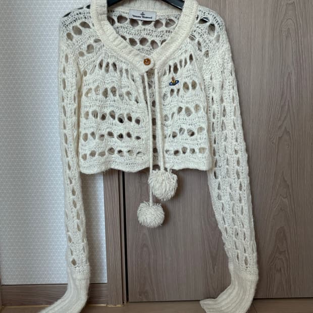 비비안웨스트우드 레이스워크 알파카 크롭 가디건, XS