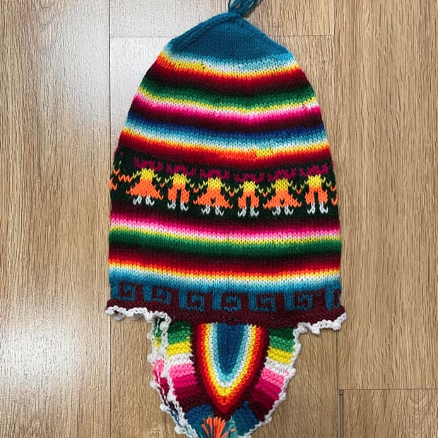 국내 유일 Made 페루 빈티지 패턴 니트 이어플랩 이어머프 비니 모자