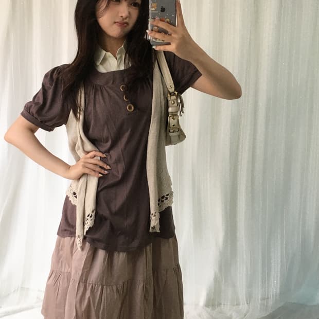 빈티지 브라운 모리 너드 코디세트