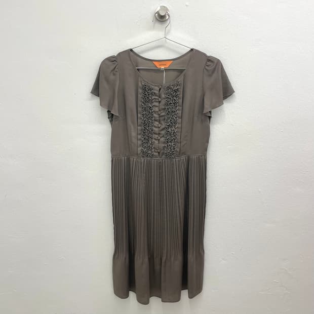Mocha Ruffle Pleats Dress