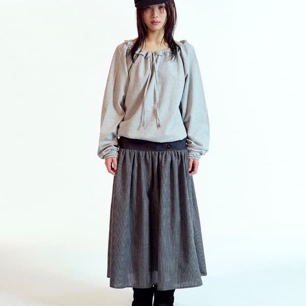 DOUBLE BUTTON STRIPE SKIRT BLACK