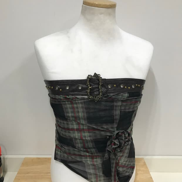 Y2K Plaid Mesh Tube Top
