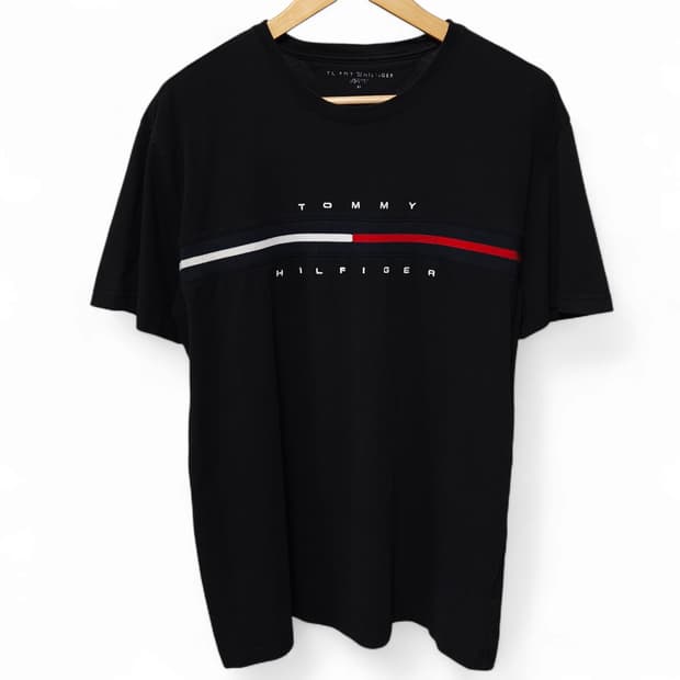 Tommy 타미 블랙 성조기로고 반팔티 105